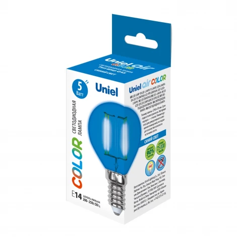 Лампочка светодиодная груша синяя E14 5W Uniel LED-G45-5W/BLUE/E14 GLA02BL