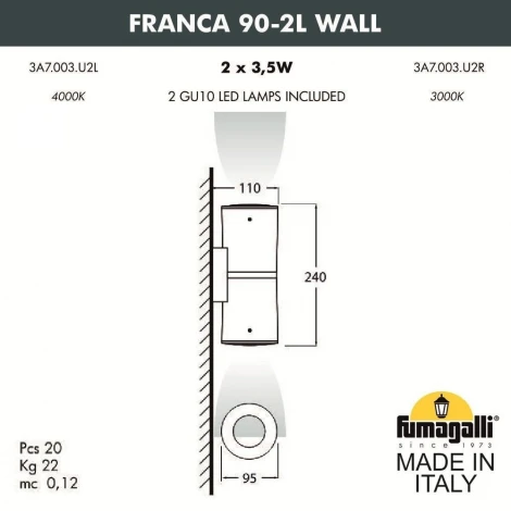 Архитектурная подсветка Fumagalli Franca 90 3A7.003.000.AXU2L (220V, круглые, IP55)
