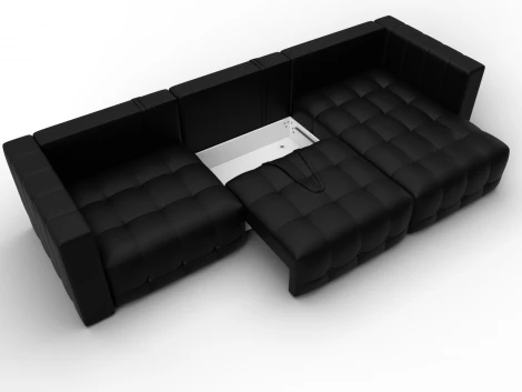 Диван угловой Лига-052 НПБ Лонг угол универсальный (ЛДСП,Брус,Фанера/Пластик/Экокожа/Черный) Лига Диванов 129916