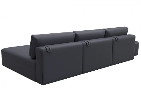 Диван угловой модульный с пуфом Лига-060 НПБ Лонг угол универсальный (ЛДСП,Брус,Фанера/Пластик/Экокожа/Серый) Лига Диванов 130071