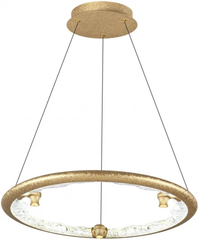 Подвесной светильник Odeon Light Cayon 7002/44L золотой ice crack/акрил/хрусталь с ПДУ IP20 LED 44W 2417Лм 3000/4000/5700K (220V, на тросе, круглые)