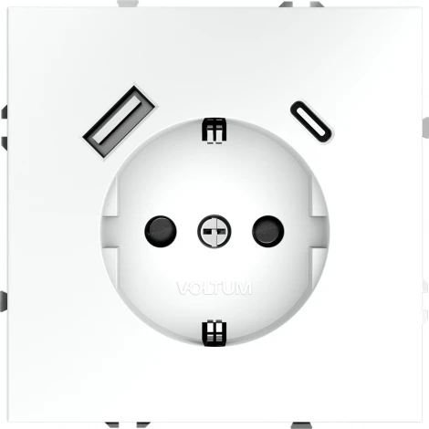 Розетка с заземлением, шторками и USB Type A+С (белый матовый) Voltum S70 VLS040502