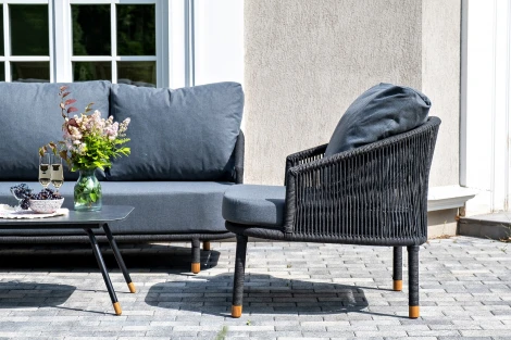 "Верона" лаунж-зона 5-местная плетеная из роупа (веревки), каркас алюминиевый темно-серый, роуп темно-серый 4SIS арт.УТ-00007273