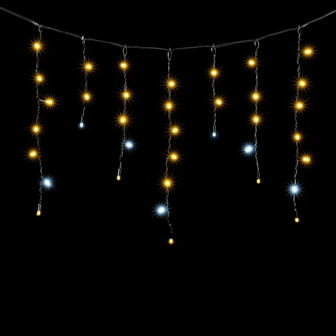 Гирлянда Бахрома с Колпачком 3,1 x 0,5 м Тепло-Белая с Мерцанием Белого Диода 220В, 120 LED, Провод Черный ПВХ, IP65