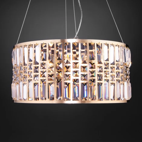 Подвесная люстра Wi-Fi Eurosvet Lory 10125/5 золото/прозрачный хрусталь Strotskis Smart (10116/5) (220V, управление смартфоном, голосовое управление, умный дом - Minimir Home, на тросе, круглые)