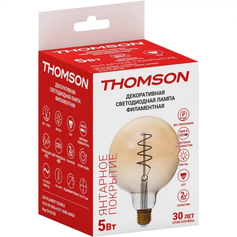 Лампочка светодиодная филаментная прозрачный шар E27 5W Thomson Flexible G125 TH-B2183