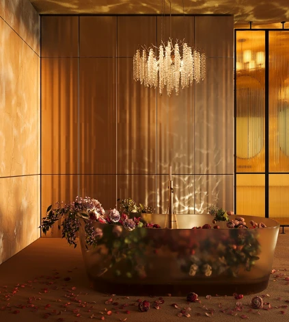 Подвесная люстра на штанге Freya Mineral FR1010PL-08G (220V, хрусталь, на тросе, листья, ветки)