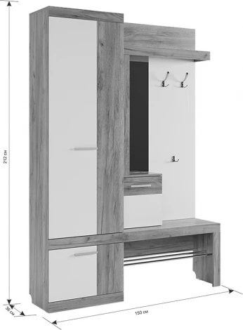 Прихожая Алекс, цвет дуб крафт золотой/белое дерево Mebelson (арт.PR-0028.2563)