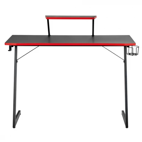 Компьютерный стол Basic 110х59х75см c полкой для монитора 40х20см, подстаканником, крючком для наушников, карбон чёрный красный