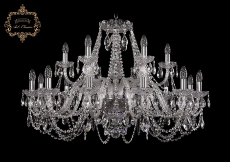 Подвесная большая люстра Art Classic 11.11 11.11.12+6.360.Cr.Sp (220V, хрусталь, на цепи, подсвечник, свеча)