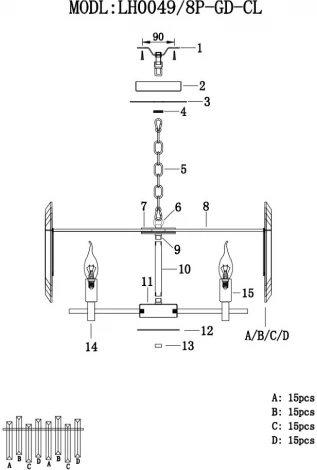 Подвесная люстра Lumien Hall Laurina LH0049/8P-GD-CL