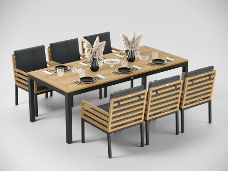 Обеденная группа Gardenini Premium Bella (Алюминий,Ткань,Тик/Темно-серый) арт.DPBLL.010822.C6