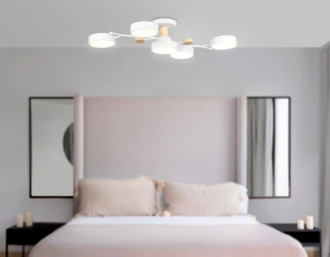 Потолочная люстра на штанге светодиодная с пультом Ambrella Comfort FL4834 (регулировка яркости, 220V, круглые)