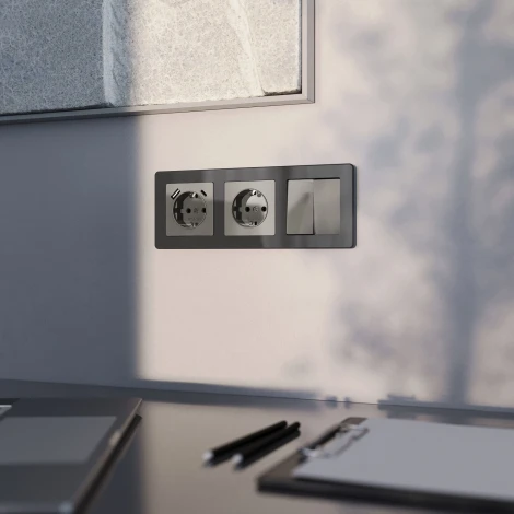 Розетка с заземлением и шторками (графит акрил) Werkel W1171144 (a064091)
