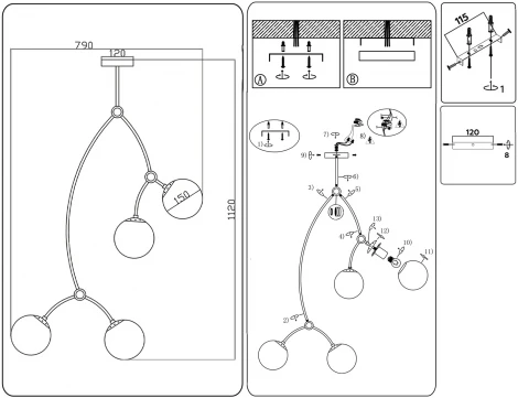 Потолочная люстра на штанге Ambrella Traditional TR2572 (220V, шарики)