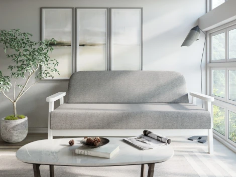 Диван Arsko прямой Флори М белая эмаль рогожка серая