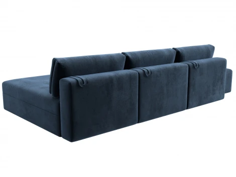 Диван угловой модульный с пуфом Лига-060 НПБ Лонг угол универсальный (ЛДСП,Брус,Фанера/Пластик/Велюр/Синий) Лига Диванов 129514