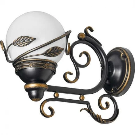 Настенный фонарь уличный Кузнечное дело Галактика 31-002-ЧЗ (220V, ковка, шар, листья, под старину, IP54)