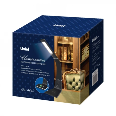 Офисная настольная лампа с беспроводным ЗУ Uniel TLD-565 Black/LED/360Lm/3000-6000K/Dimmer/WR (220V, диммер, сенсорный выключатель)