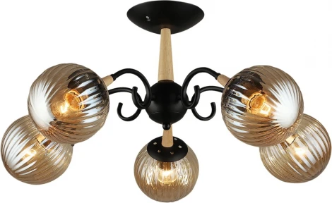 Потолочная люстра на штанге Reluce 04886-0.3-05 BK+WOOD (220V, шар)
