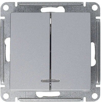 Выключатель встраиваемый двухклавишный с подсветкой (алюминий) Systeme Electric AtlasDesign ATN000353