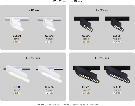 Трековый однофазный светодиодный светильник Downlight Ambrella Track System GL6816 (220V)
