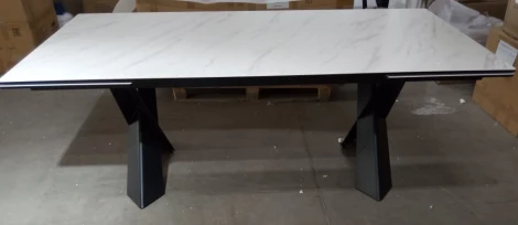 Стол ORISTANO 200 MARBLES KL-99 Белый мрамор матовый, итальянская керамика/ черный каркас М-City