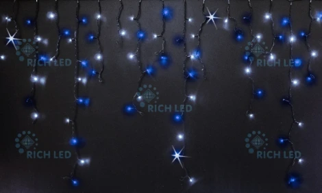 Гирлянда светодиодная Бахрома сине-белая с мерцанием 220B, 144 LED, провод черный, IP54 RL-i3*0.9F-B/BW Rich LED