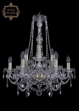 Подвесная люстра Art Classic 11.25 11.25.6+3.200.h-66.Gd.Sp (220V, хрусталь, на цепи, подсвечник, свеча)