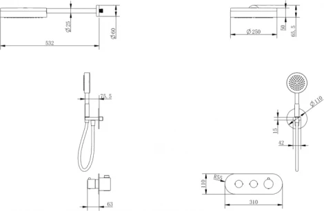 Душевой комплект Cezares Moon MOON-SET-TA250-01 С ВНУТРЕННЕЙ ЧАСТЬЮ