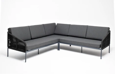 "Канны" диван модульный плетеный из роупа, каркас алюминий темно-серый (RAL7024), роуп темно-серый круглый, ткань темно-серая 4SIS арт.УТ-00004563