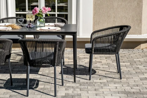 "Малага" обеденная группа на 6 персон со стульями "Марсель", каркас темно-серый, роуп темно-серый 4SIS арт.УТ-00009335