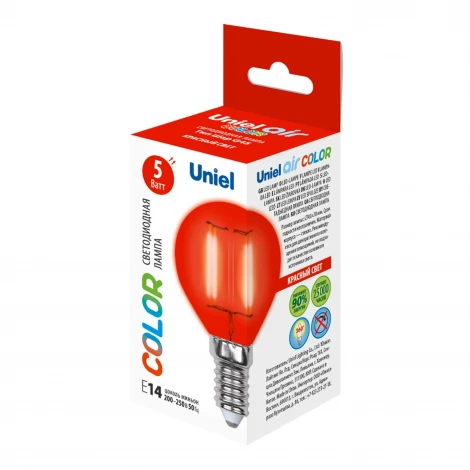Лампочка светодиодная шар красная E14 5W Uniel LED-G45-5W/RED/E14 GLA02RD