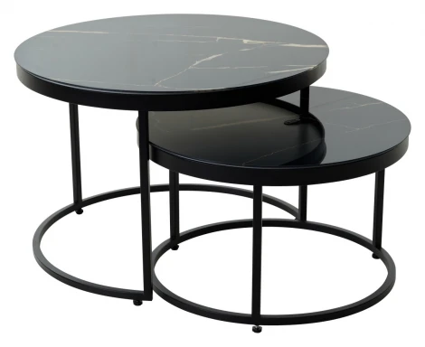 Журнальный стол Эрвин (комплект) Обсидиан, стекло/ черный каркас