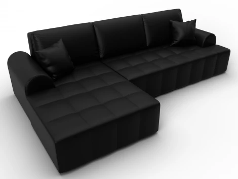 Диван угловой Лига-080 угол левый (ДСП/Пластик/Экокожа/Черный) Лига Диванов 134753L