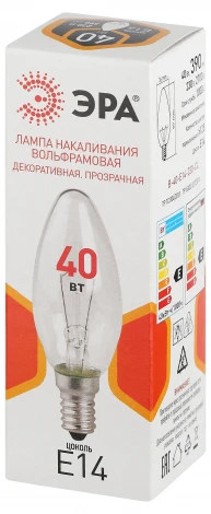 Лампочка накаливания E14 40W ЭРА B-40-E14-230-CL
