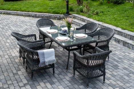 "Амароне" обеденная группа из искусственного ротанга на 6 персон, цвет графит 4SIS арт.УТ-00007688