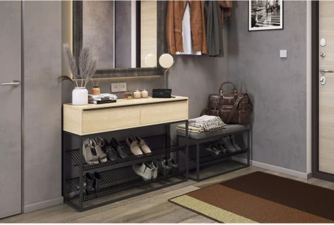 Обувница Woodville Крафт 2 черный муар / дуб сонома 454691