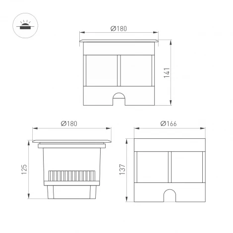 Встраиваемый светильник уличный LTD-DAFNA-GROUND-R180-25W Warm3000 (SL, 35 deg, 230V) (Arlight, IP67 Металл) 056554