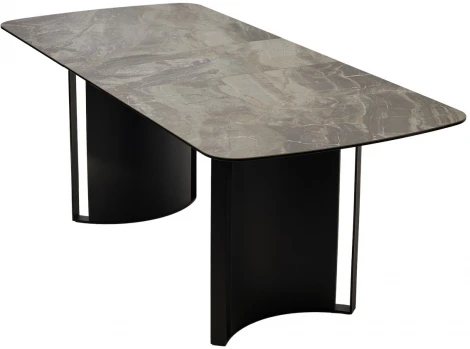 Стол RASMUS 160 KL-80 Серый мрамор, итальянская керамика / черный каркас М-City