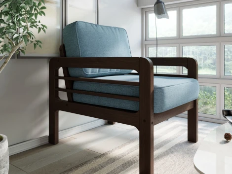 Кресло Arsko Бергер орех рогожка голубая