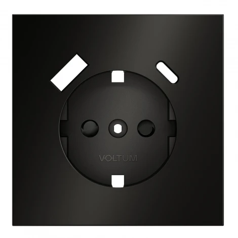Накладка для розетки с заземлением и защитными шторками с USB A+C (антрацит) Voltum S70 Metal VLSM001012