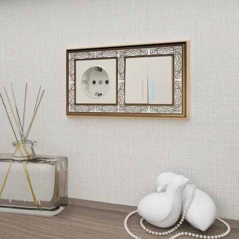 Рамка на 2 поста (золото/белый) W0021429 (a051333)