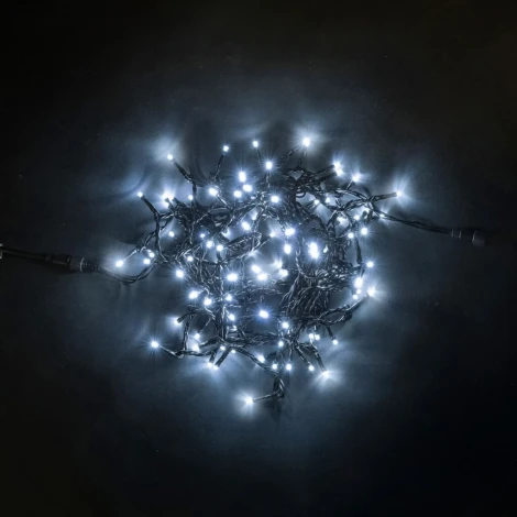 Гирлянда Нить 10м Белая с Мерцанием Каждого Диода 24В, 100 LED, Провод Черный ПВХ, IP54
