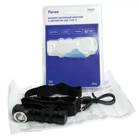 Фонарь налобный с аккумулятором 3W 1COB USB Feron TH2313 51119