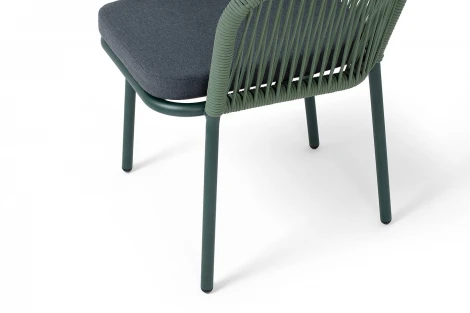 "Марсель" стул плетеный из роупа, каркас алюминий RAL6036 муар, роуп зеленый (4204) круглый tex, ткань темно-серая 027 4SIS арт.УТ-00008442