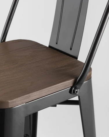 Стул полубарный Stool Group TOLIX WOOD со спинкой черный глянцевый УТ000000843