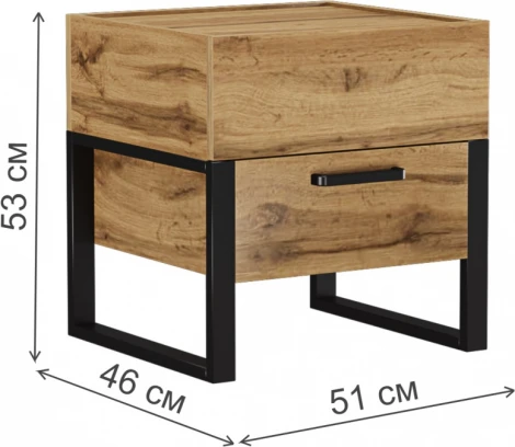 Тумба прикроватная Woodville Iris металл дуб вотан / черный муар арт.406523