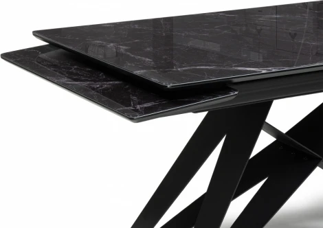 Стол стеклянный Notta Блэкберн 140(200)х80х75 черный мрамор / черный / черный арт.612168