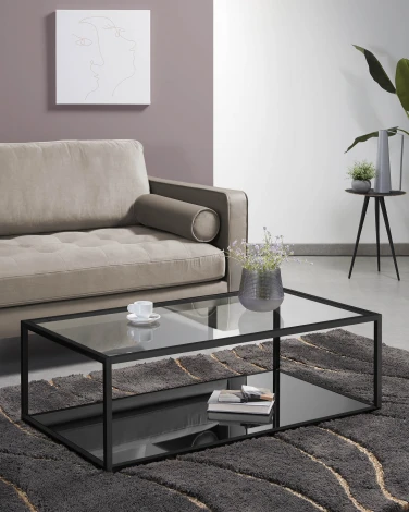 Журнальный стол La Forma (ex Julia Grup) Blackhill (Прозрачный,Черный/ Сталь,Стекло,Металл)